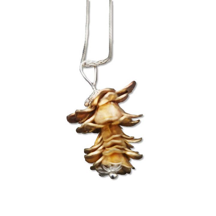 Pine cone pendant, brass for wholesale by Silver Garden Designs
