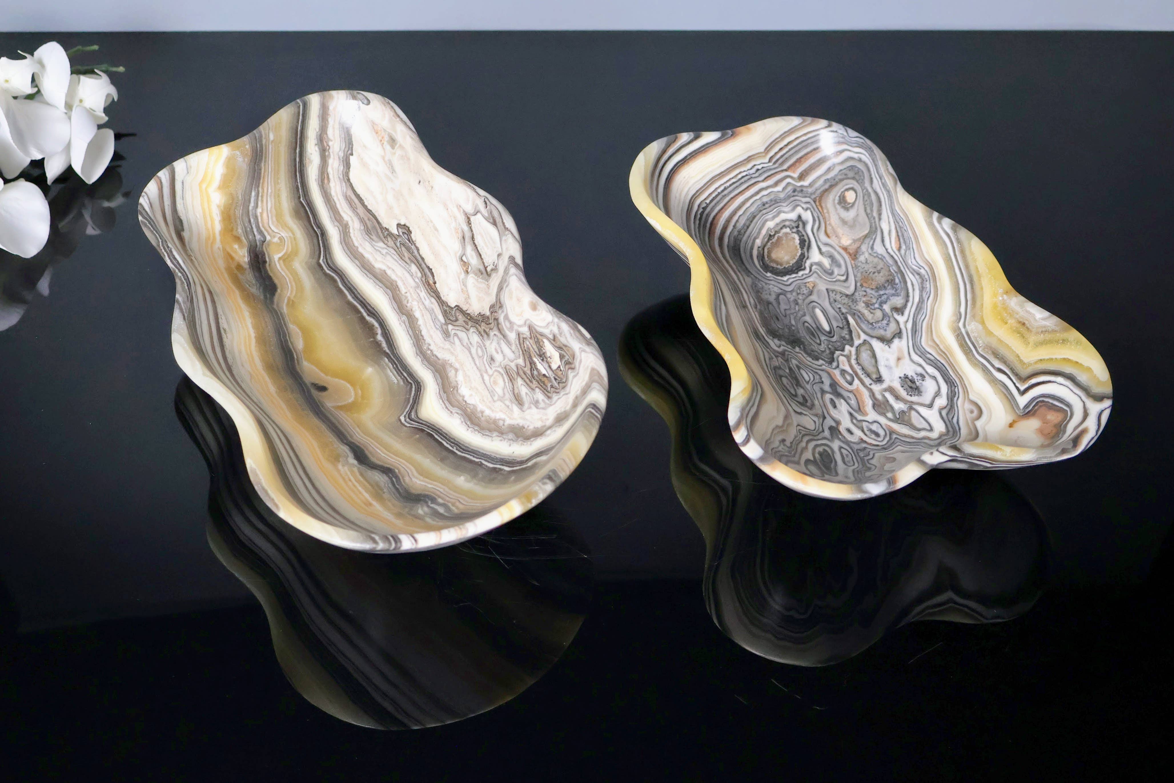 OnyxBowl - Venta al por mayor Bandejas/platos/boles decorativos - Exquisito Par de Cuencos Decorativos de Ónix Cebra, Piedra Decorativa2
