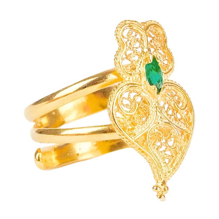 Bague Coeur de Viana Vert en Argent Plaqué Or pour la vente par PORTUGAL JEWELS