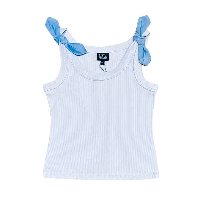 A20 Tie Blue Ribbed Tank Top for wholesale by Little Olin