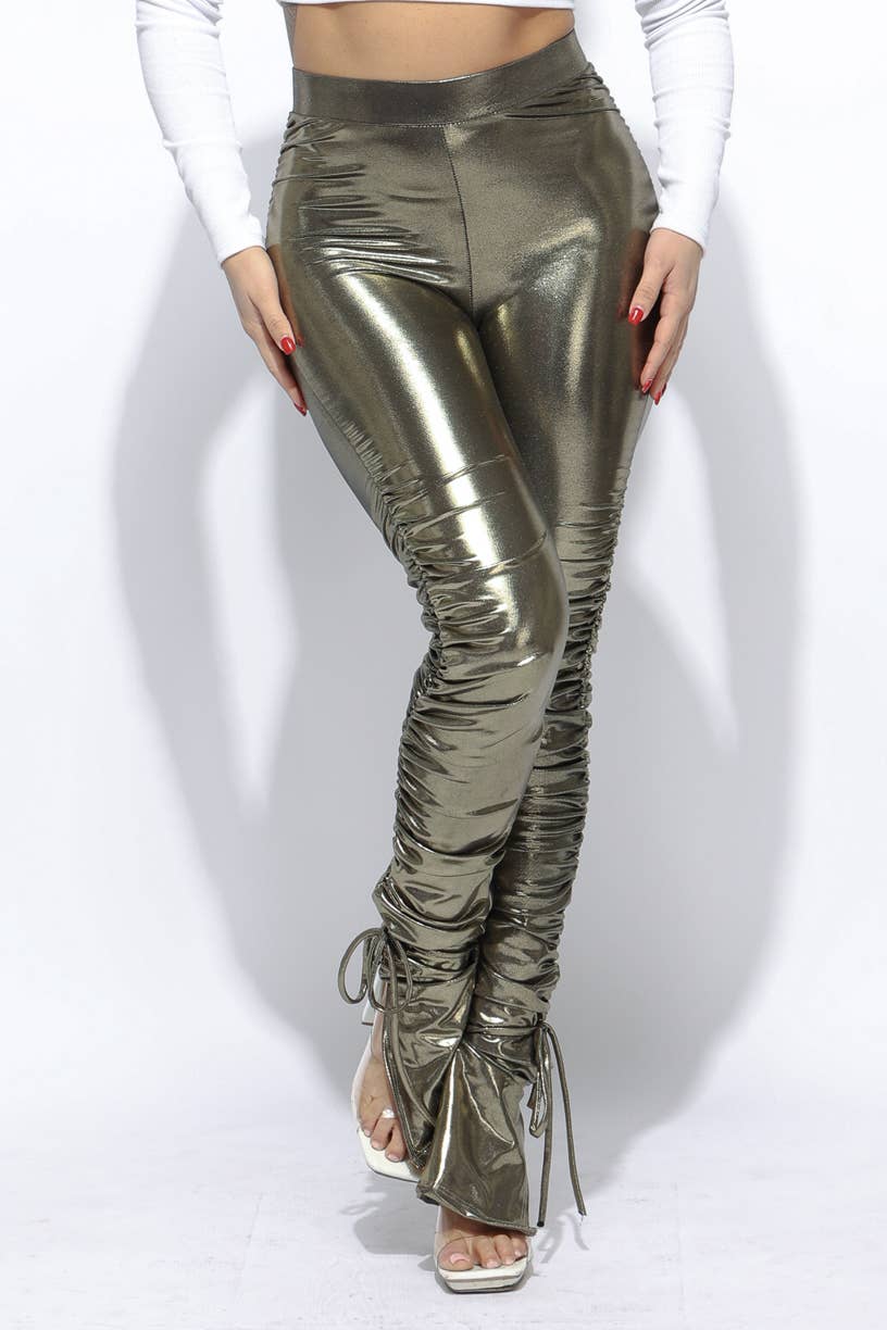 K Too – wholesale Modeleggings – Dam – Metalliska rynkade leggings1