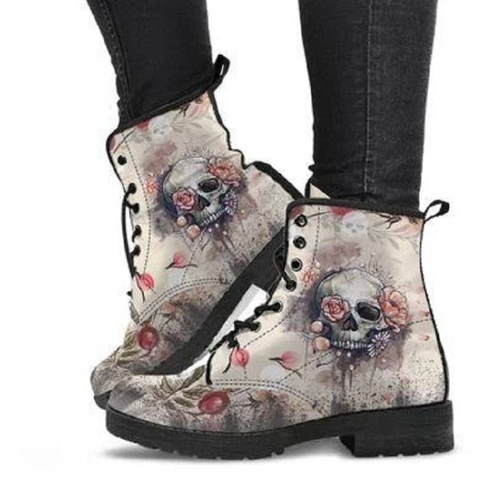 Botas Martin altas de otoño/invierno con estampado de calaveras y flores para venta al por mayor de Tourtiwi
