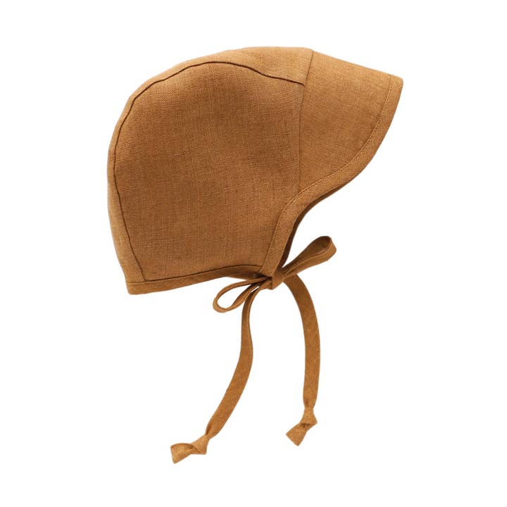 Brimmed Rust Linen Bonnet Cotton-Lined for wholesale by Briar Baby