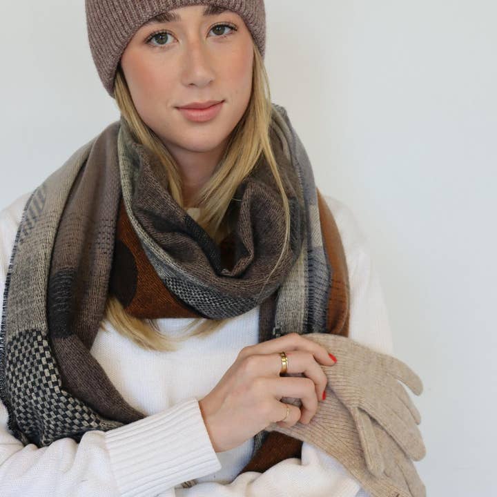 Printed Winter scarves - Charcoal & Brown for wholesale by Cinnamon Creations