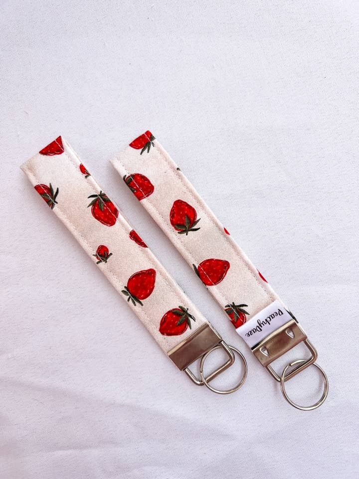 Vintage Strawberry Wristlet Keychain for wholesale by Peachy Daze Boutique