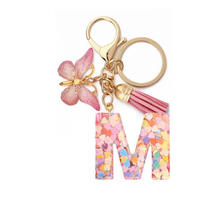 ACCITY - Wholesale Keychain - Women's - Glitter Resin Letter Butterfly Keychain_CWMM686612