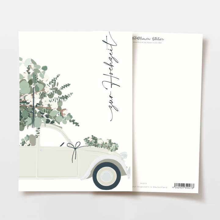 Wildblumen Atelier - Wholesale Wedding Card - Wedding postcard car with eucalyptus, FSC certified