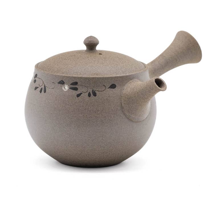 Kyusu japonais - 都築豊 Tsuzuki Yutaka - Théière florale Yakishime Tokoname-yaki - 320ml pour la vente par Tezumi