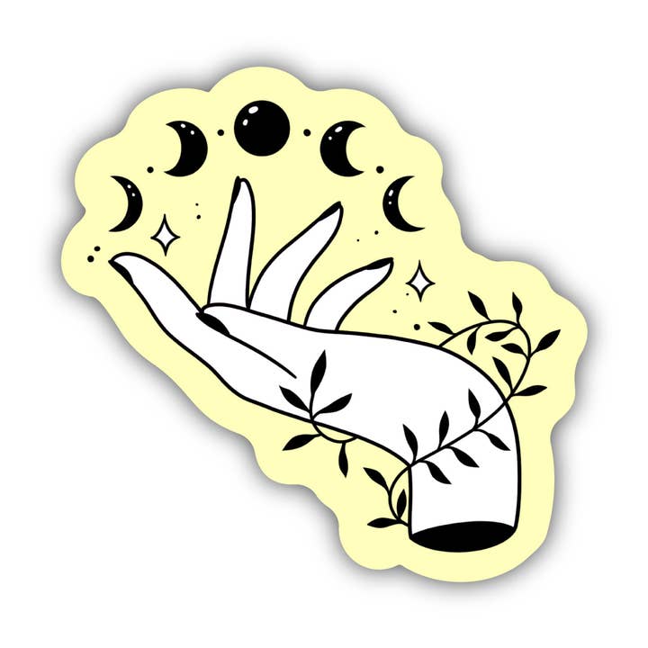 Big Moods - Wholesale Sticker - Mystic Hand and Moon Phase Sticker - Yellow1
