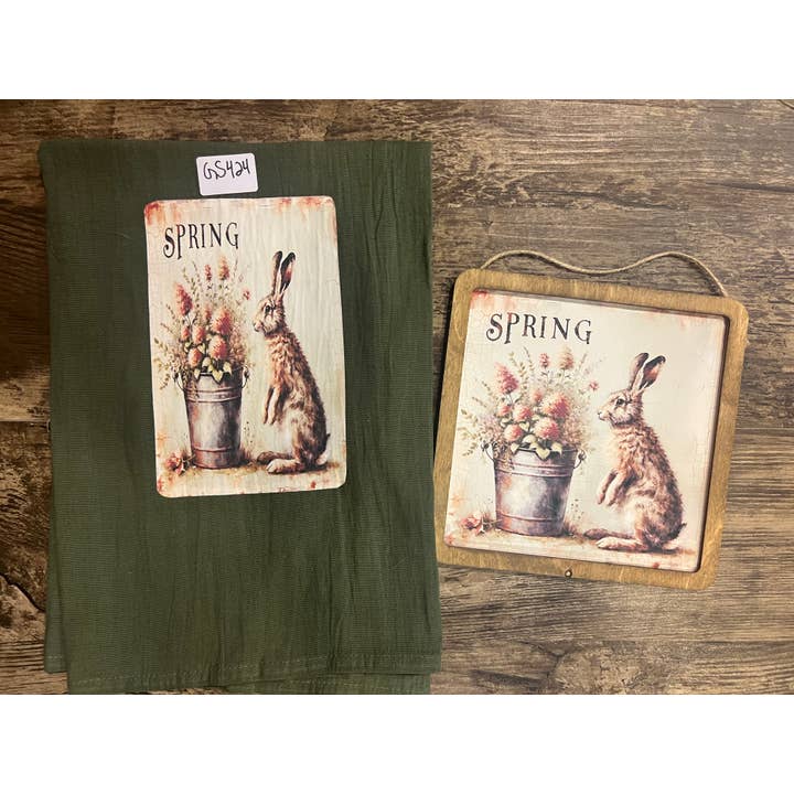 32 Easter 28x28" Towel and 8x8" wooden Plaque Hand made for wholesale by Raggedy Junction