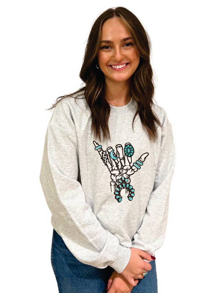 Rockstar Turquoise Crewneck for wholesale by Bar A Apparel