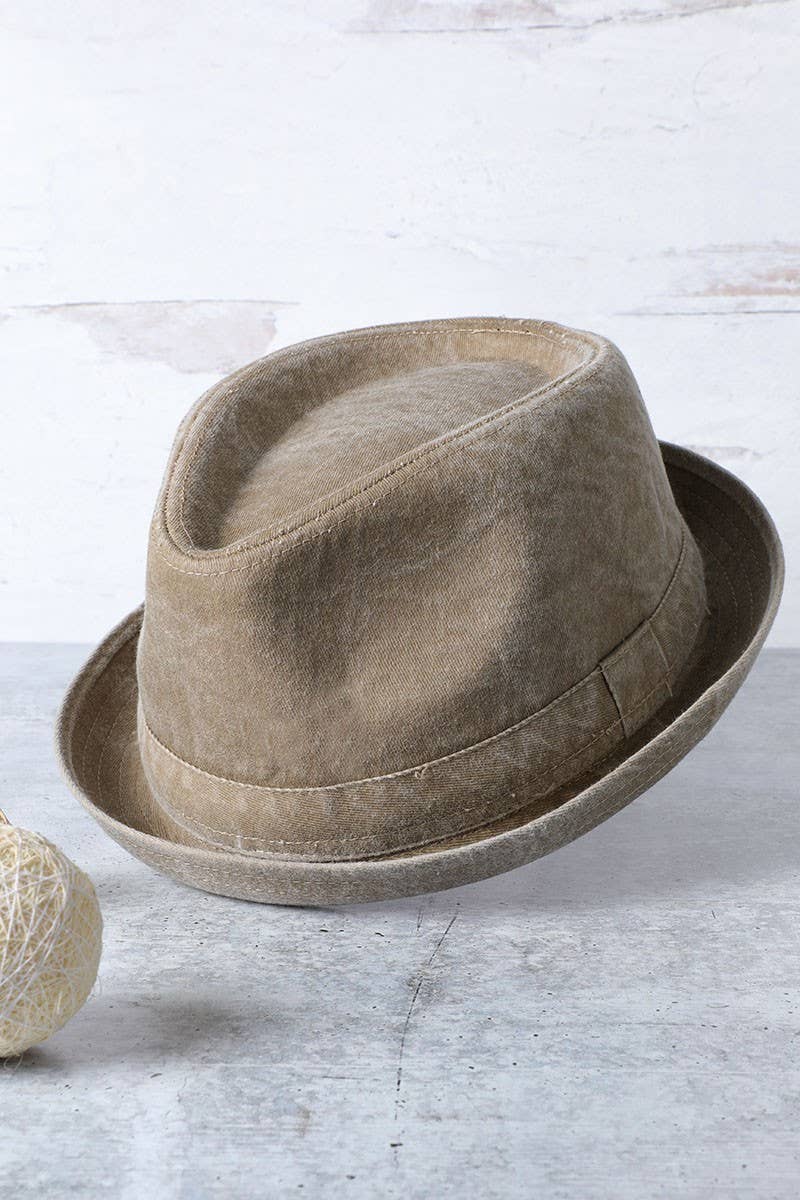 Fashion City - Wholesale Fedora - Women's - Washed Cotton Porkpie Fedora Hat with Folded Brim.4