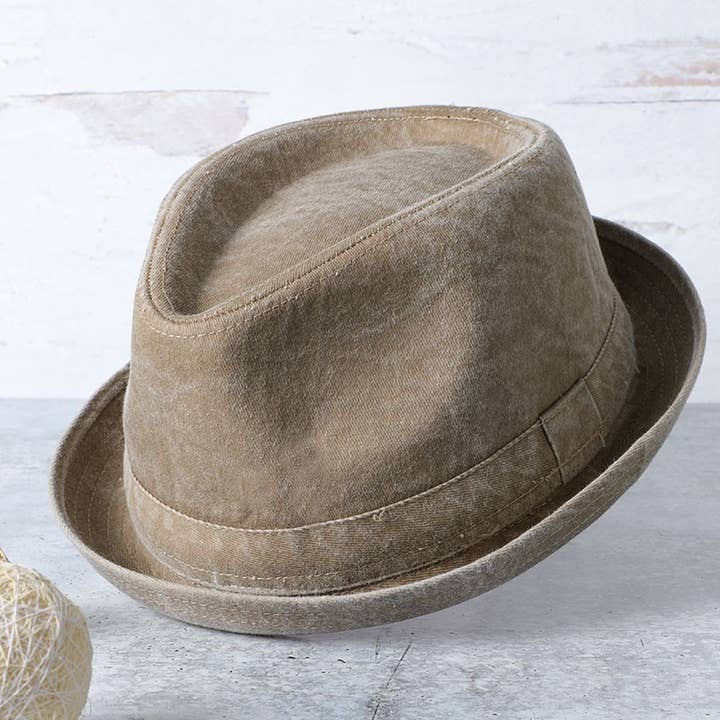 Fashion City - Wholesale Fedora - Women's - Washed Cotton Porkpie Fedora Hat with Folded Brim.4