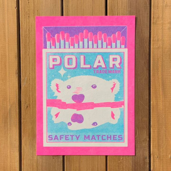Polar Matches Risograph Art Print for wholesale by Wildkat Studio