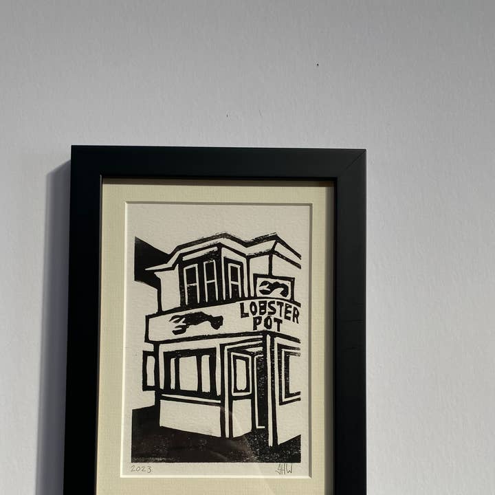Art of Stephen Wells - Vente Affiche d'art - Linogravure encadrée du restaurant Provincetown Lobster Pot 0