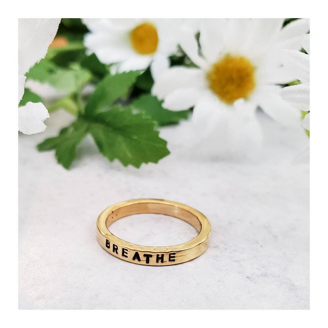 Salt and Sparkle - Wholesale Band/Stacked Ring - BREATHE Hand-Stamped Gold Plated Thick Band Finger Ring2