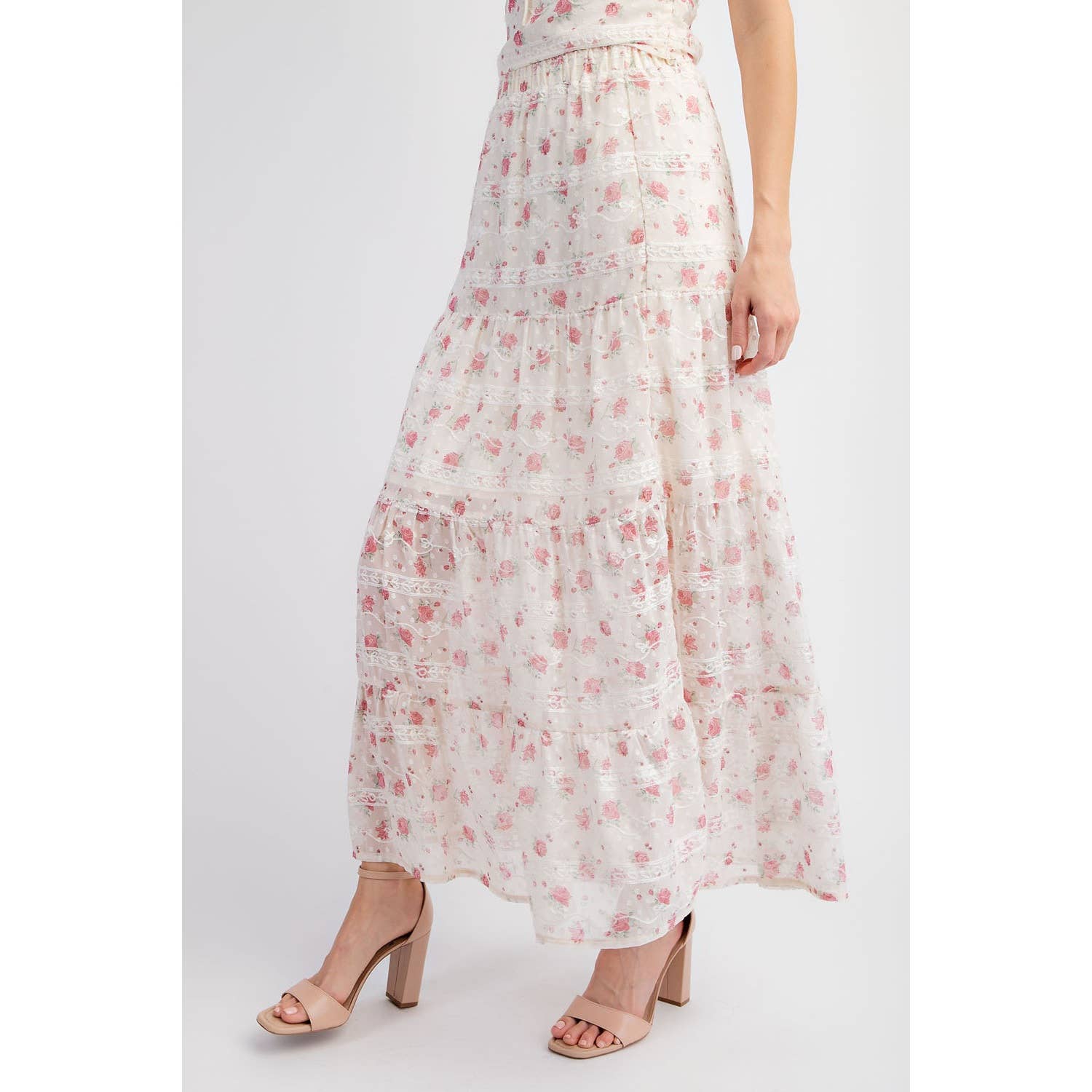 CREAM Cs4395 Embroidery Floral Printed Tiered Skirt for wholesale on Faire2