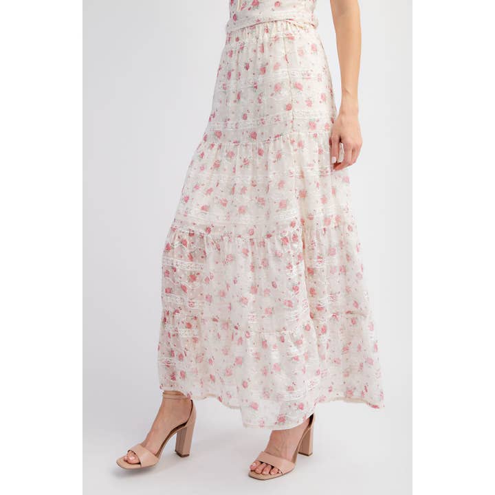 CREMA Gonna a balze stampata floreale ricamata Cs4395 in vendita all'ingrosso su Faire2