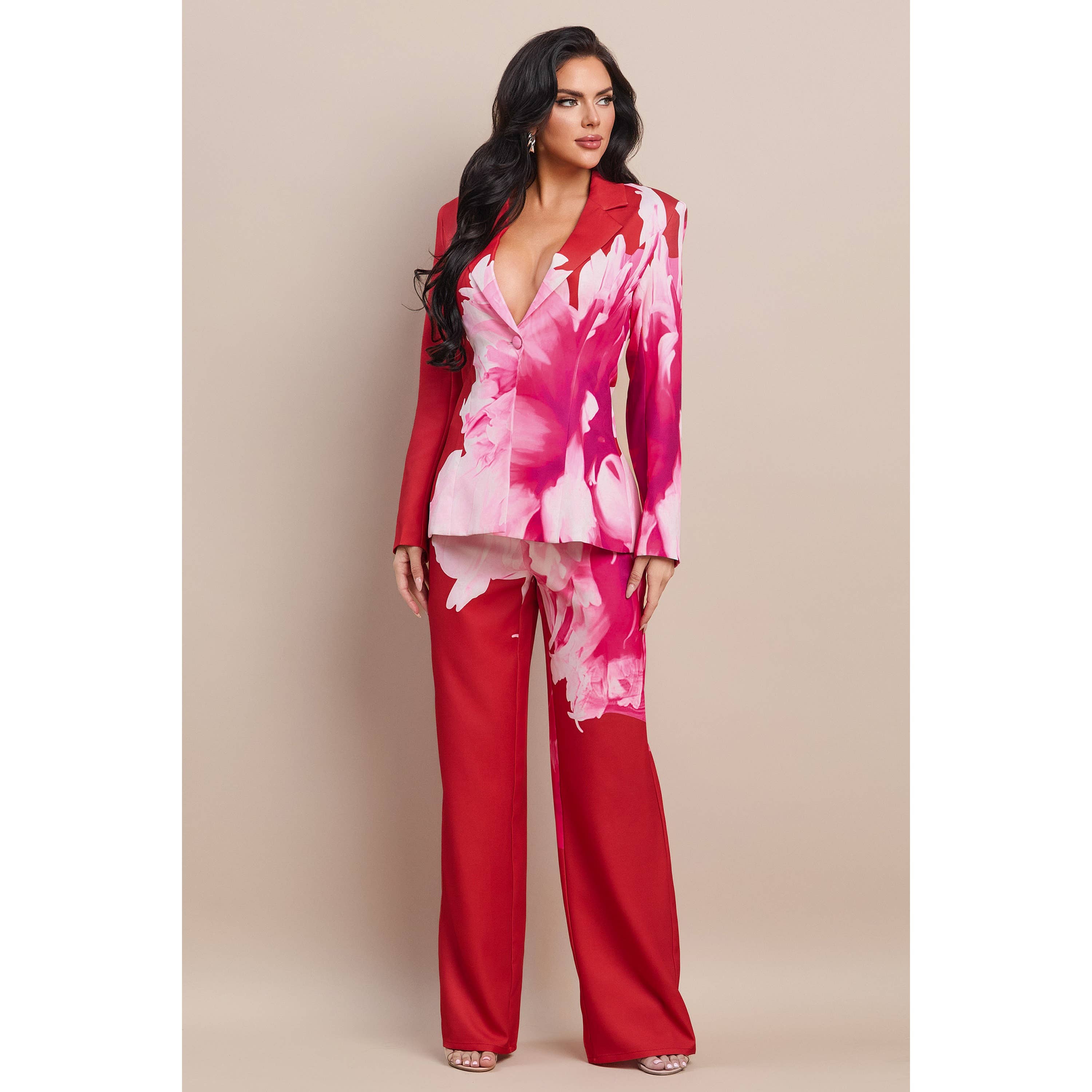 The Sang – Fato - Mulher por atacado – BLAZER COM CALÇAS COMBINANDO EM ESTAMPA FLORAL2