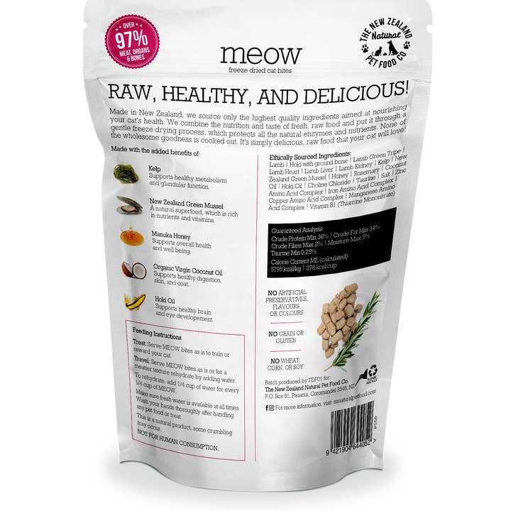 The New Zealand Natural Pet Food Co - Wholesale Pet Food - Cat - Meow Lamb​ & Hoki Freeze Dried Cat Food 1.76oz | 9.9oz