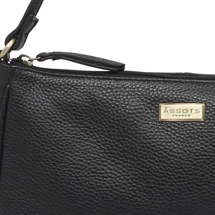 Assots London - Vente Sac porté épaule – femme - 'ZARA' Shoul baguette en cuir véritable grainé souple noir6