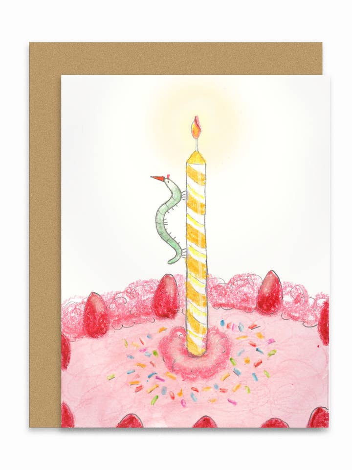 Inchworm's Cake Card for wholesale by Lindsay Blevins Illustration