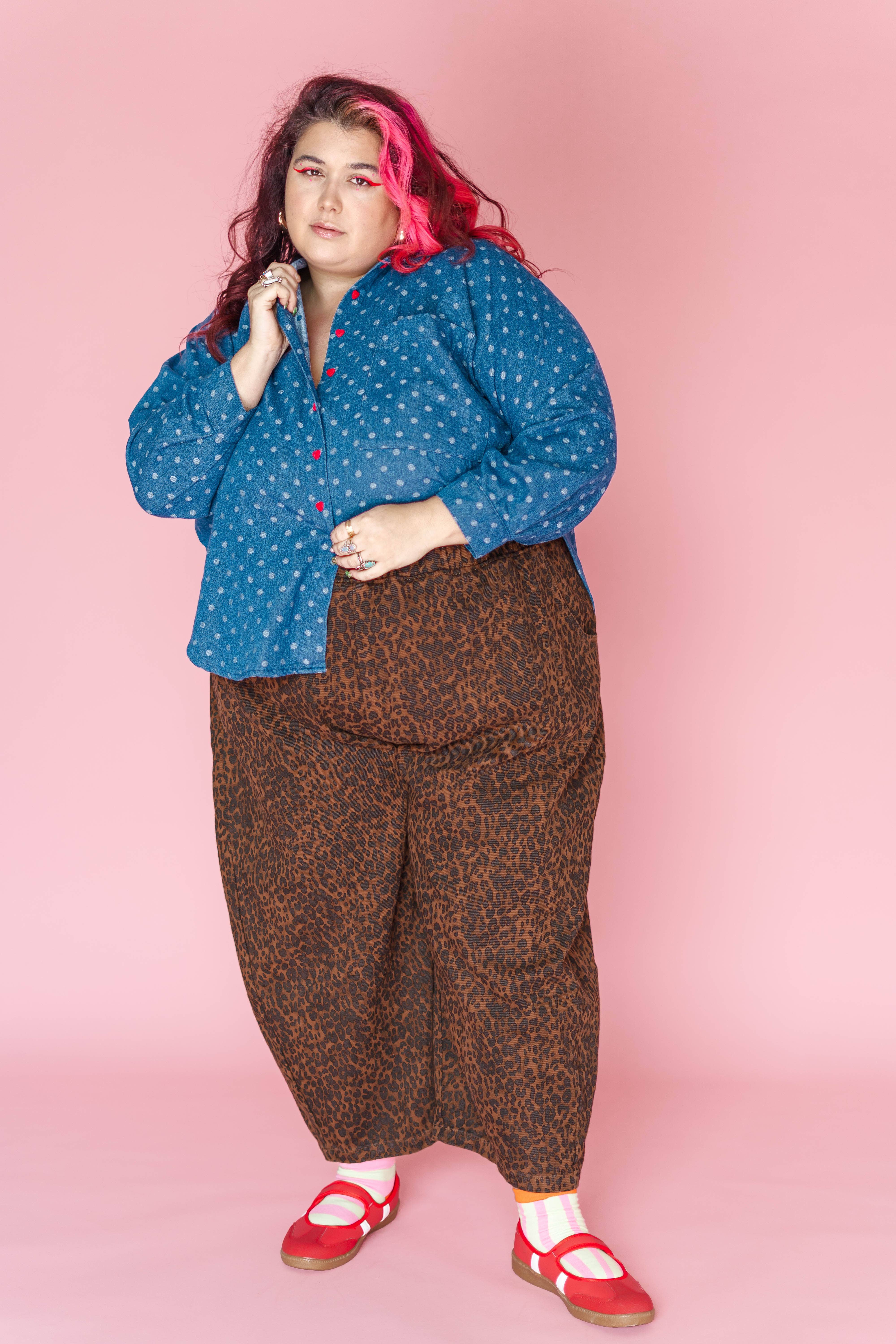 Nettle Studios - Wholesale Button Down Shirt - Women's - Size Inclusive Plus Size Polka Dot Denim Button Up Shirt2