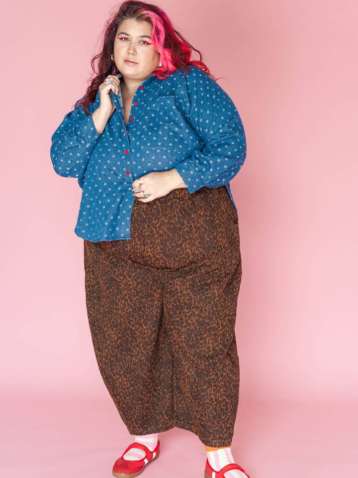 Nettle Studios - Wholesale Button Down Shirt - Women's - Size Inclusive Plus Size Polka Dot Denim Button Up Shirt2