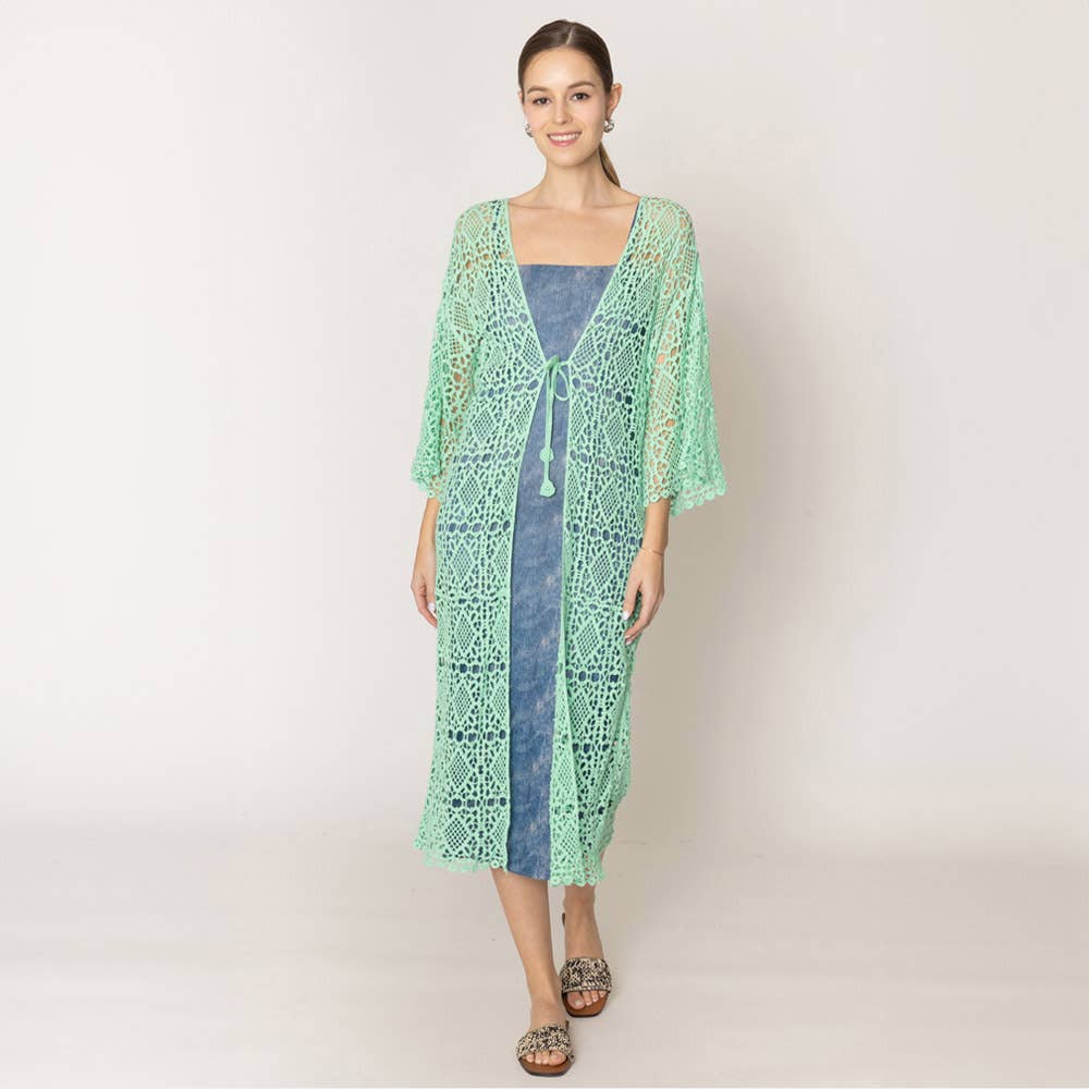 Sensibling Corp. - Wholesale Cardigan - Women's - Open Front Tie Crochet Long Cardigan2