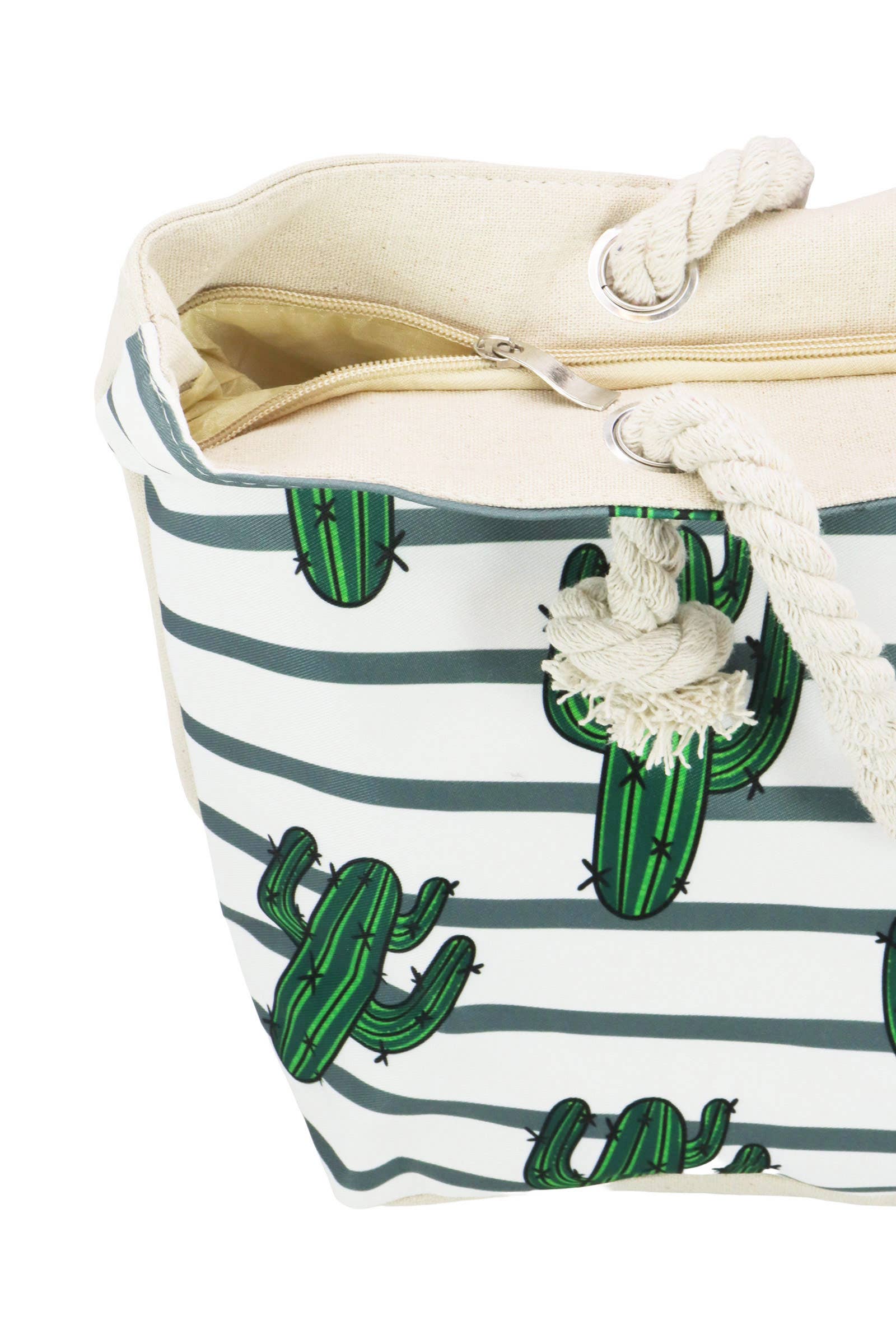 AS SHOWN Vibrant Cactus Print Zippered Canvas Tote Bag for wholesale on Faire2