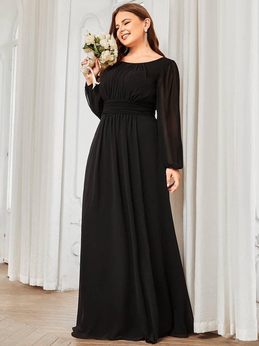 Ever-Pretty - Wholesale Gown - Women's - Plus Size Long Lantern Sleeves Round Neck Bridesmaid Dress14