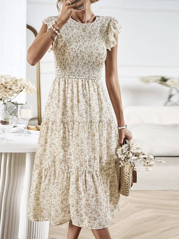 Miss Sparkling - Wholesale Dress - Women's - Floral Print Smocked Dress