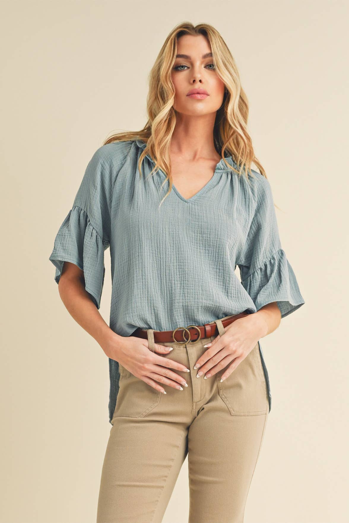 AEMI + CO - Wholesale Blouse - Women's - 8258DK Tes 3/4 Sleeve Ruffle Top 620