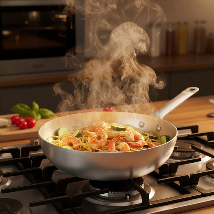 Saltapasta in alluminio bianco con manico in ferro capiente horeca casalinga per sentirti uno chef made in italy per la vendita all'ingrosso da parte di Mamù Cookware