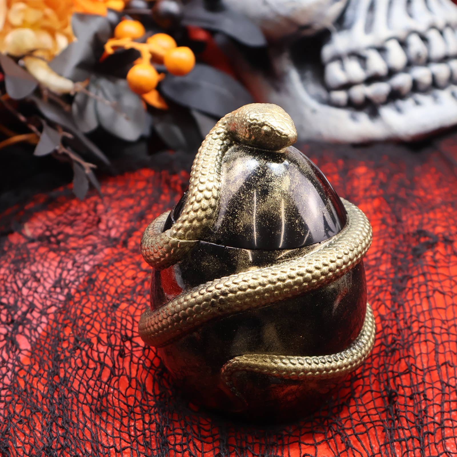 KIZIMA - Wholesale Decorative Box - Black Egg Jewelry Box Wrapped with Golden Snake | Halloween | KIZIMA