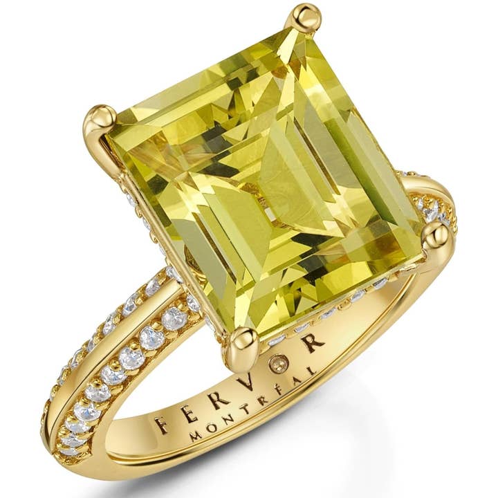 Lemon Quartz Emerald Cut Cocktail Ring for wholesale by Fervor Montréal