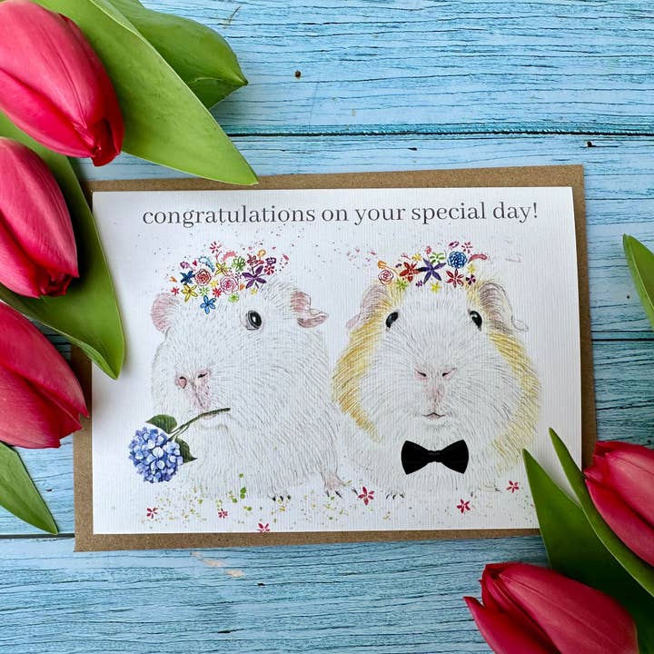 Félicitations Guinea Pig | Carte écologique de mariage mignonne pour la vente par Jen Winnett Eco Artist