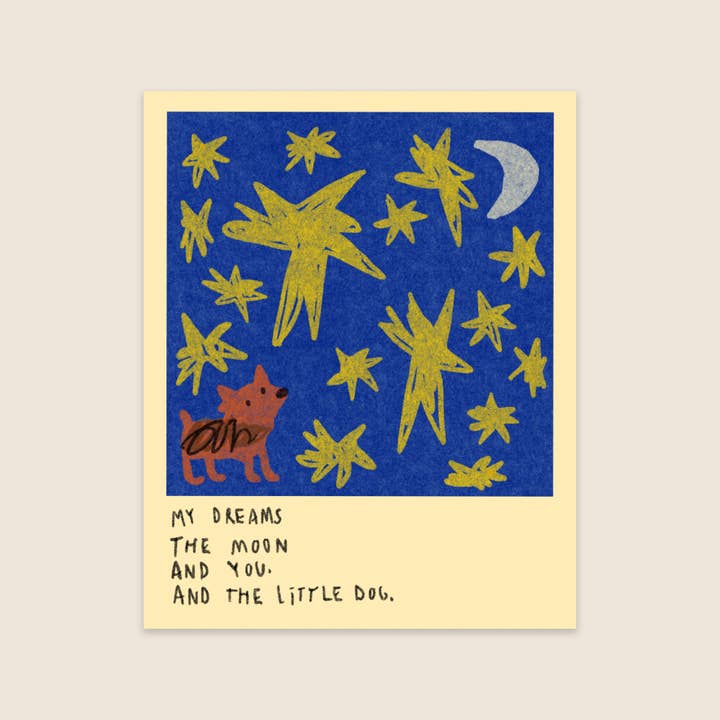 MÅNEN OG DEN LILLE HUND - Kunsttryk for engroshandel hos Andrea Caceres