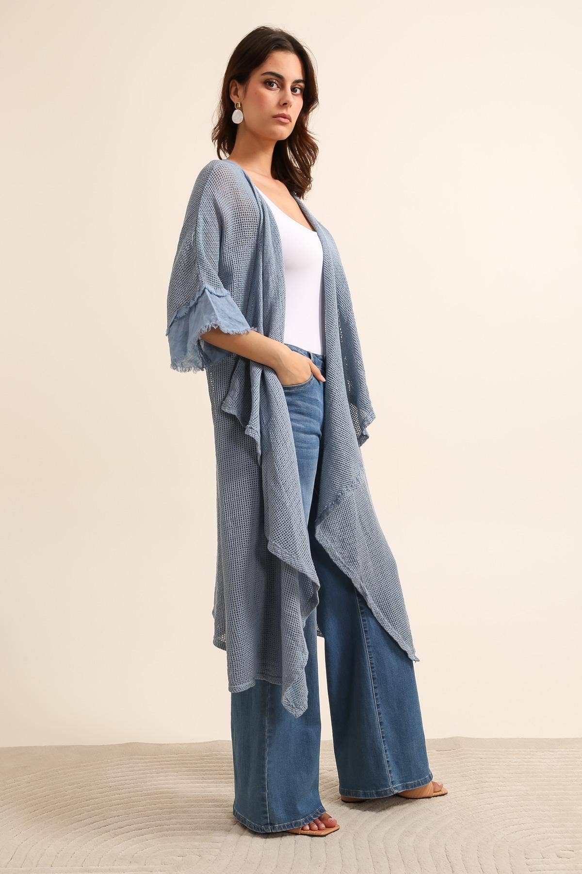 LÉA & LUC - Wholesale Vest - Dames - Opengewerkt vest van 100% katoen met 100% linnen mouwen REF. 6086526