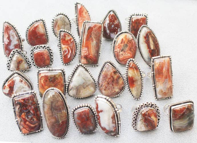 Handmade Jewels - Wholesale Cocktail/Statement Ring - Crazy Lace Agate Rings – Silver-Plated, Handmade, Swirly Earth-Tone Statement (US Sizes 6–10)3