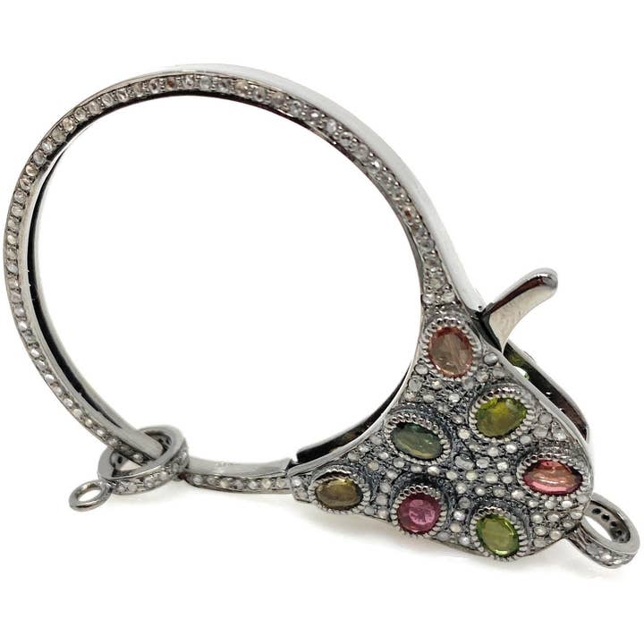 Fermoir diamant pavé avec tourmaline, fermoir mousqueton en argent sterling avec bélière diamant, fermoir en tourmaline, grande taille 52,70 mm x 34 mm pour la vente par Akstar Gems