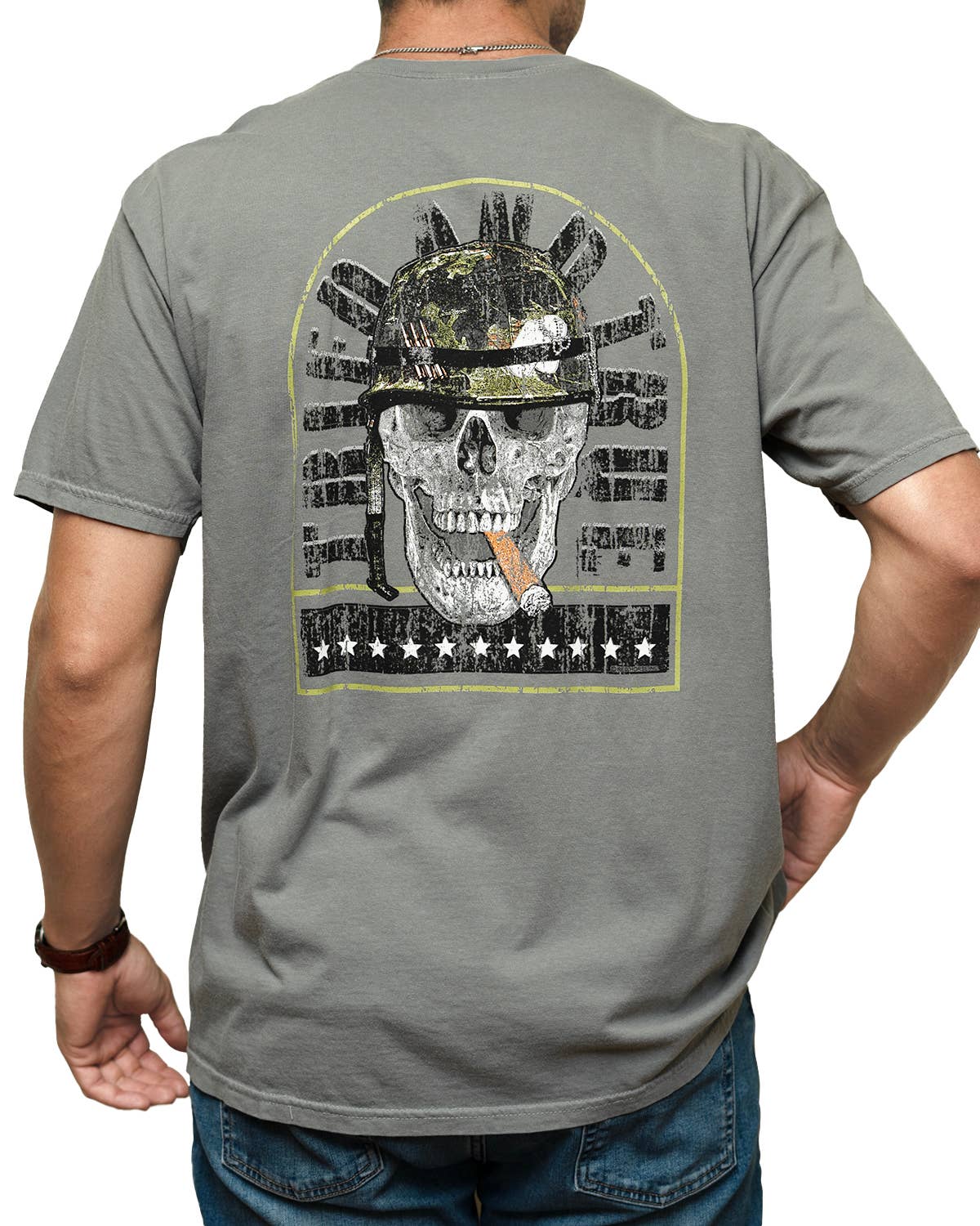Soldier Skull Grey Short-Sleeve T-Shirt for wholesale on Faire