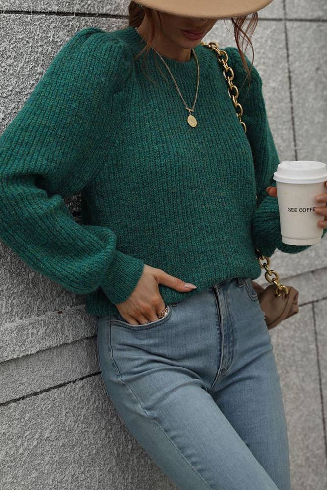 UNISHE - Wholesale Knit Sweater - Women's - Plain Puffy Sleeves Pullover Sweaters MY01915