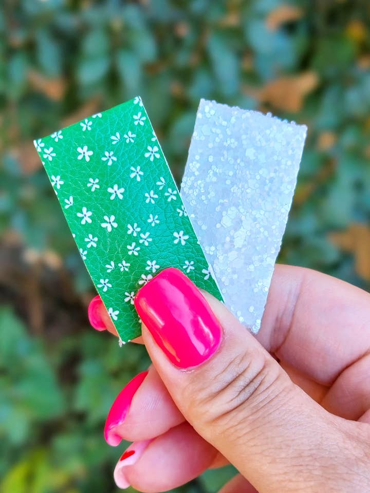 2" Rectangle Snap Clip Pair-Dainty Blossoms on Green for wholesale by Dainty Delights Creations