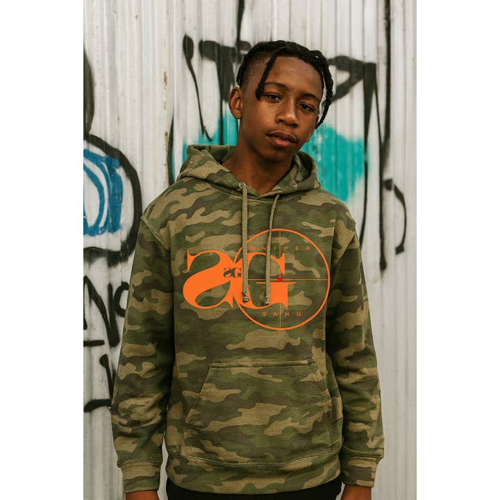 Camouflage Hoodie: Sniper Gang Logo (Camo) for wholesale on Faire2