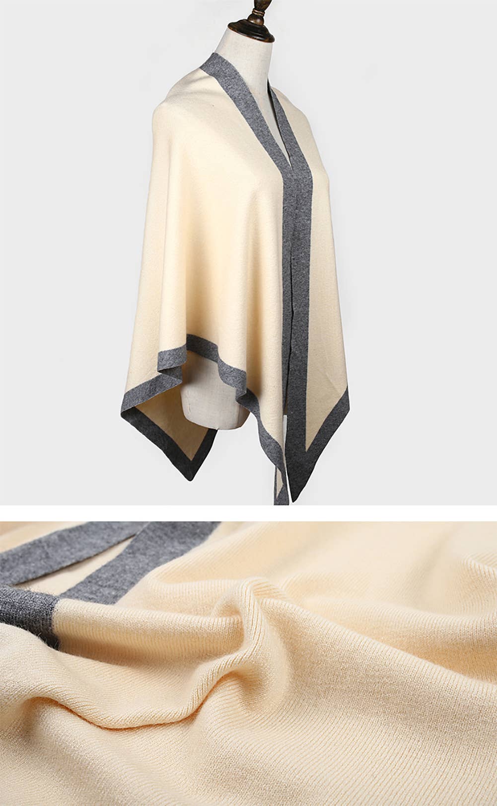 Fennco Styles - Wholesale Omslagdoek - Dames - Driehoekige omslagdoek van kasjmiermix met contrasterende randen25