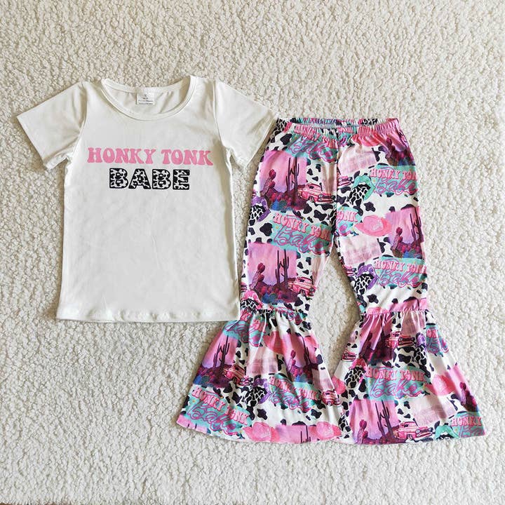Aier Wholesale - Wholesale Top & Pant Set - Kids - Baby girls western pink bell pants outfits sets(can choose h