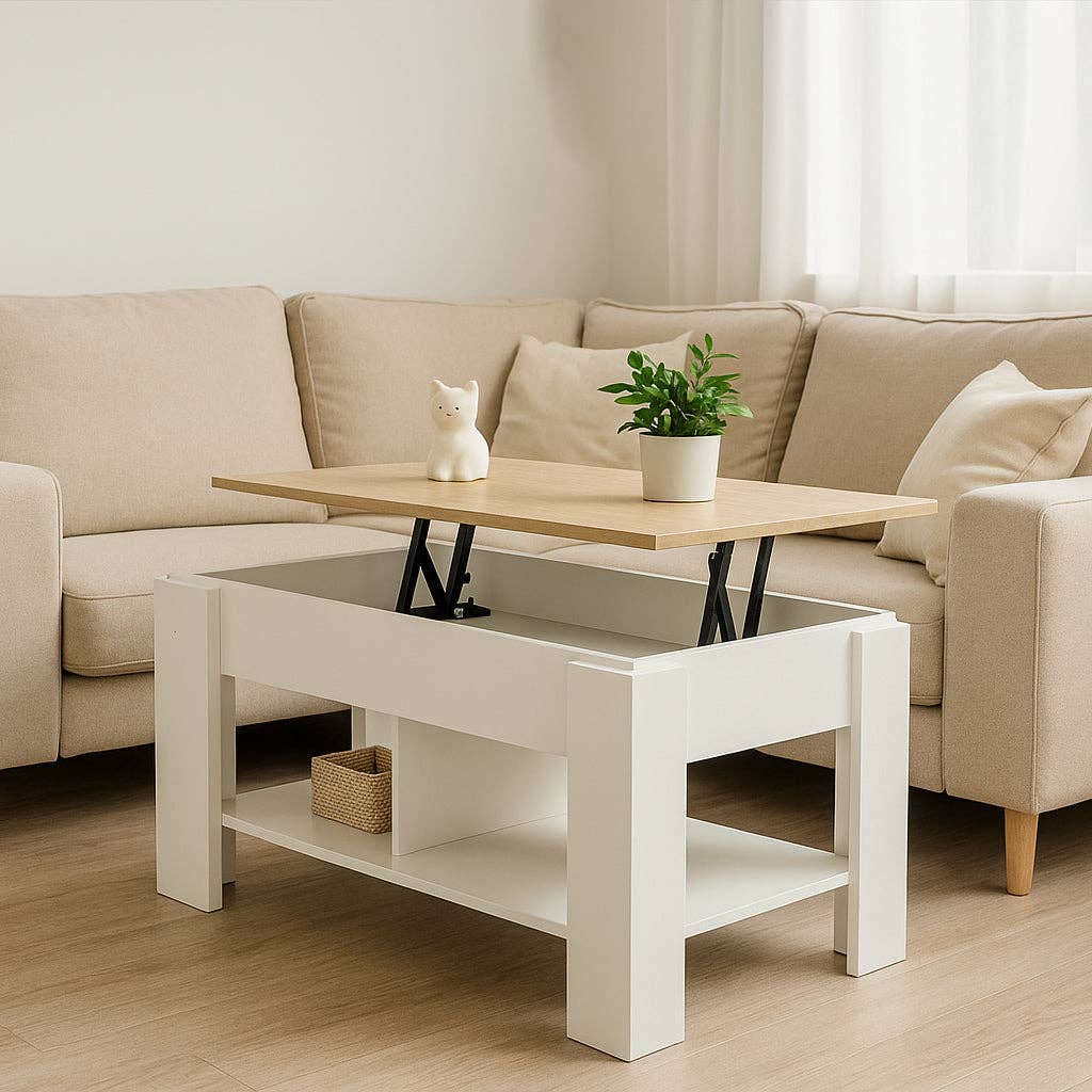 Urban Meuble - Wholesale Side Table - Lift-top coffee table with wood effect and white 96*50 ELOT WHITE OAK 965