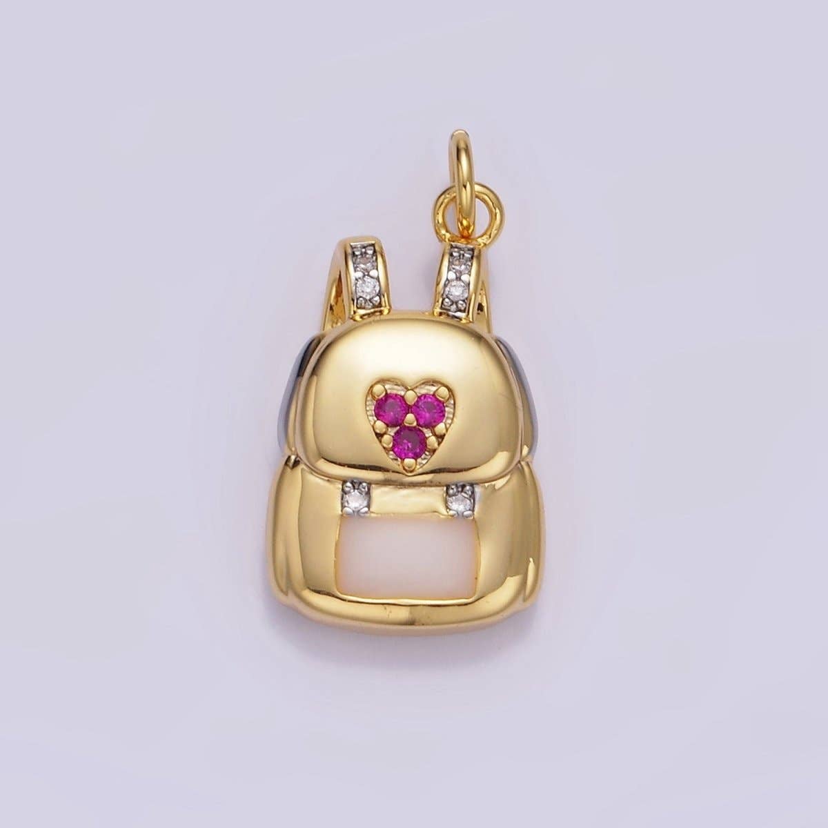 Aim Eternal – Pendente/pingente individual por atacado – Pingente de Bolsa com Coração em Ouro 14K Revestido, Micro Cravejado com Zircônia Cúbica Fúcsia | W5240