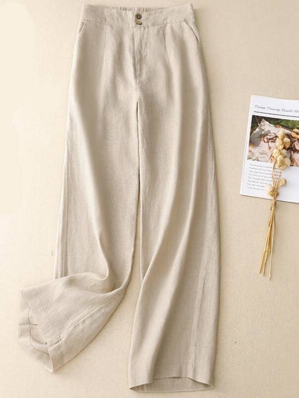 Whisper Mint - Wholesale Pants - Women's - Linen wide-leg pants casual pants slim versatile linen pants